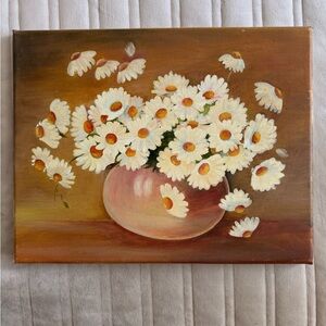 Floral Canvas Art with White and Brown Daisies